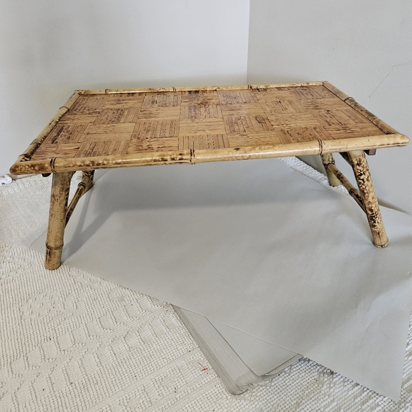 Vintage Boho Coastal Rattan Folding Bamboo Breakfast In Bed Table. - Picture 3 of 13